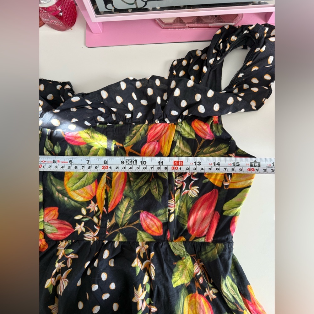 Farm Rio Tropical Floral Polka Dot Mini Dress S | Ruffle Strap Summer Vacation - Picture 12 of 13